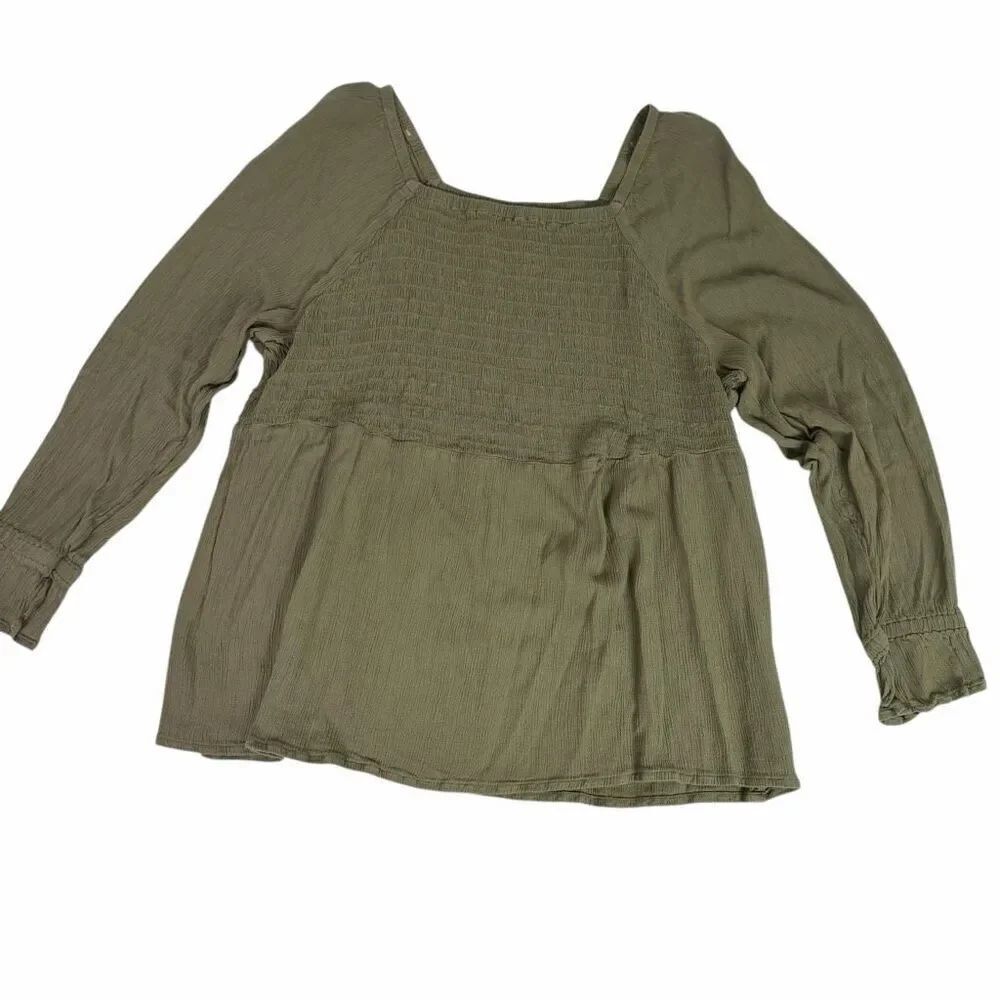 Sonoma Olive Green Smocked size 0X Top Square Neck